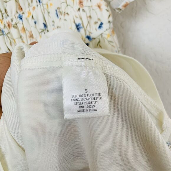 Blue Rain Dress Women S Beige Ditsy Floral Mini Puff Cottagecore Peasant Boho - Picture 11 of 12